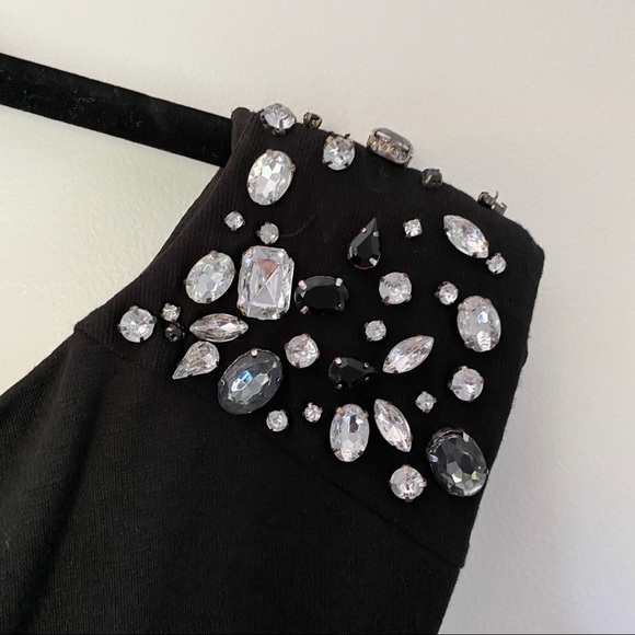 Black Dress Sleeveless Mini Rhinestone Shoulders - Picture 4 of 6